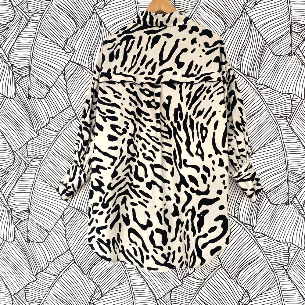 Topshop Patterned Baggy Oversized Cotton Black and White Shirt Size S - Picture 2 of 4